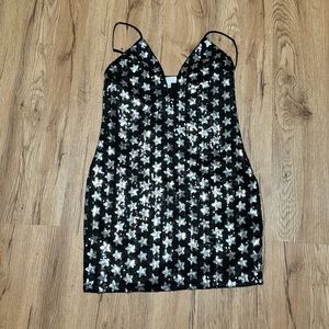 By The Way Starla black/silver sequin stars mini party dress, size S